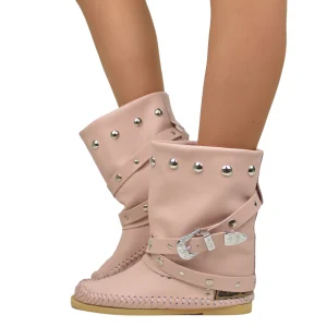 Indianini Bassi in Pelle con Ghetta Cipria con Fibbie Originali KikkiLine