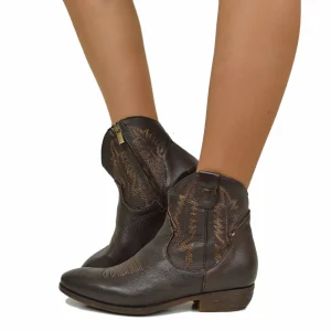 Stivaletti Donna Texani in Pelle Testa di Moro Effetto Used Made in Italy