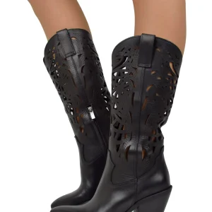 Texani Tacco Alto 9 cm Traforati Estivi Eleganti Vera Pelle Made in Italy Neri