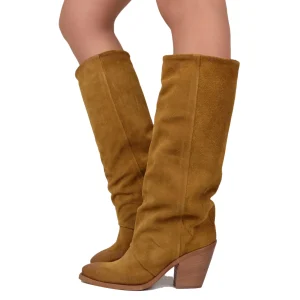 Texani Ghetta Scamosciati Cuoio Pelle Scamosciati Tacco Cuoio