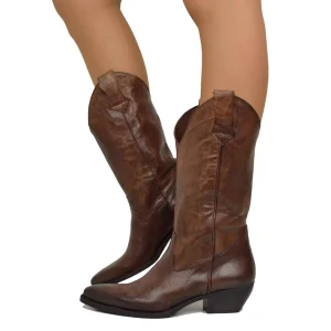 Texani Pelle effetto Vintage Spazzolata Pianta Larga Testa di Moro