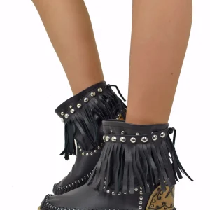 Stivaletti Donna Indianini Neri con Frange Made in Italy