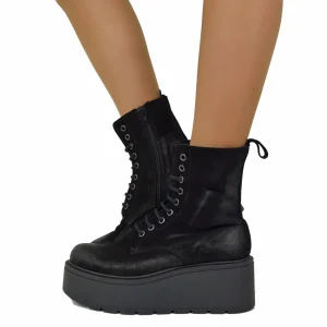 Stivaletti Platform di 7 cm Scamosciati Morbidi Chunky Boots Neri