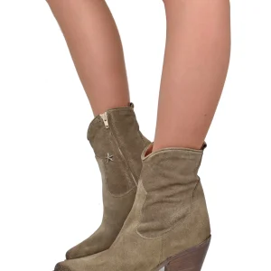 Stivaletti Estivi alla Caviglia con Stella Tacco 9 cm Leggeri Pelle Scamosciata Taupe