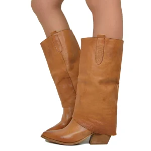 Texani con Ghetta Tacco Medio Vera Pelle Rag Artigianali Cuoio