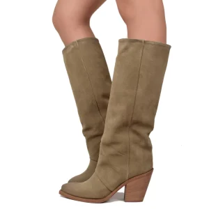 Texani Ghetta Scamosciati Tortora Pelle Scamosciati Tacco Cuoio