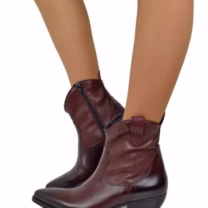 Texani Tronchetti in Vera Pelle Bordeaux con Zip Alla Caviglia