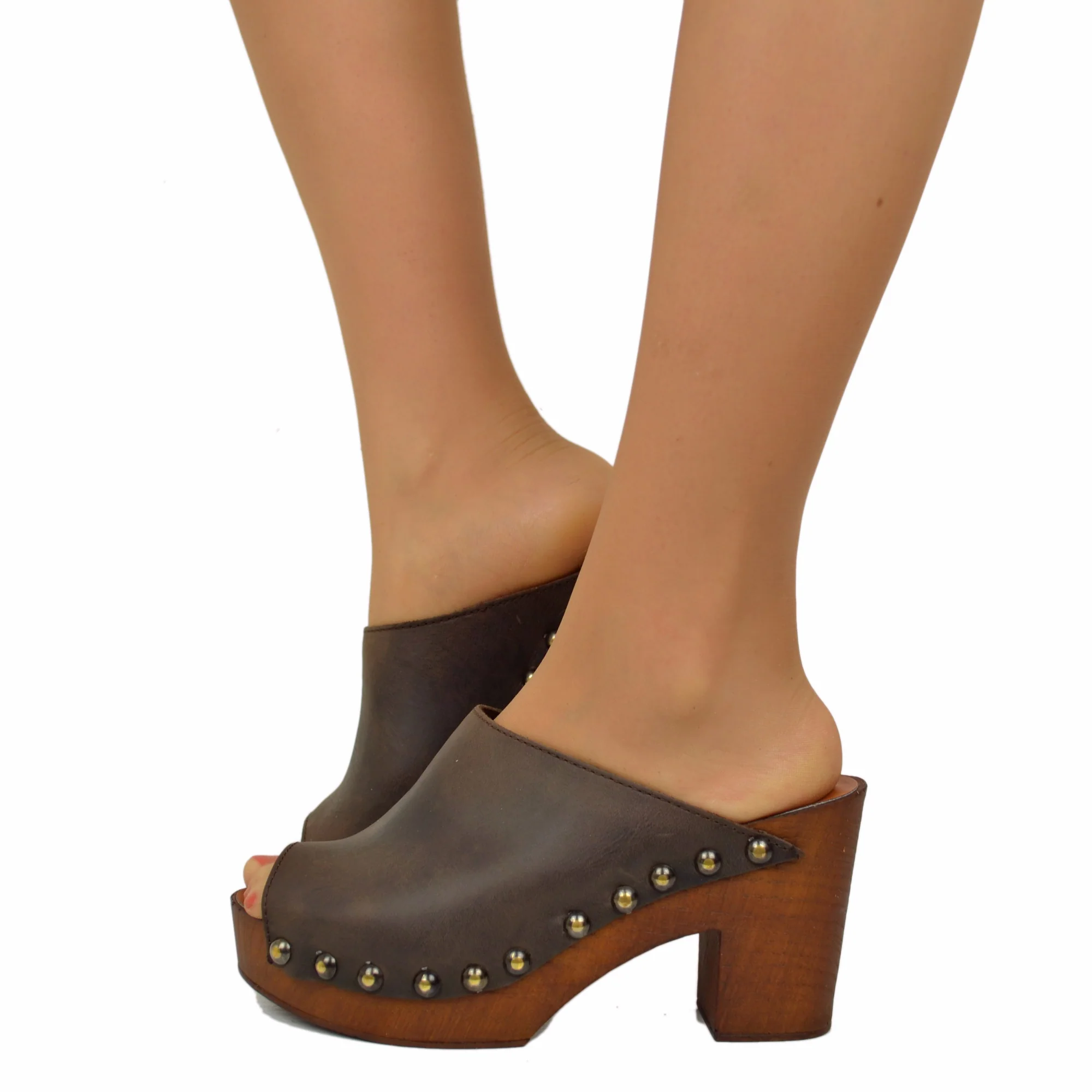 Zoccolo Donna color Caffè Pelle Ingrassata Suola Imbottita Morbida - immagine 2