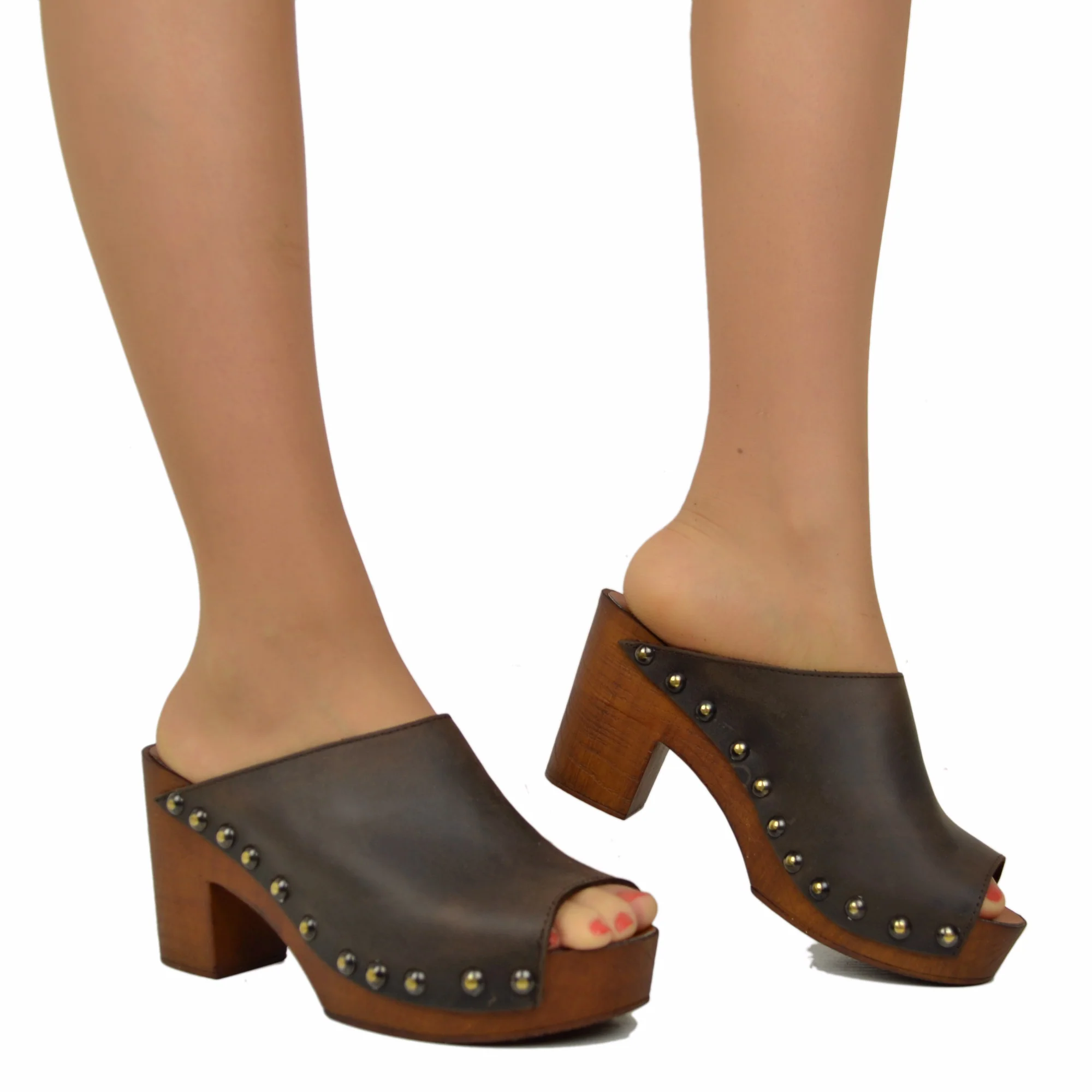 Zoccolo Donna color Caffè Pelle Ingrassata Suola Imbottita Morbida - immagine 5