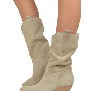 Texani Scamosciati Gambale Morbido e Sfoderato Estivi Leggeri Camoscio Beige