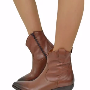 Texani Tronchetti in Vera Pelle Cuoio con Zip Alla Caviglia
