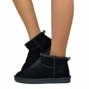 Stivaletti con Pelo Ultra Mini in Pelle Scamosciata Imbottiti in 100% Lana Neri