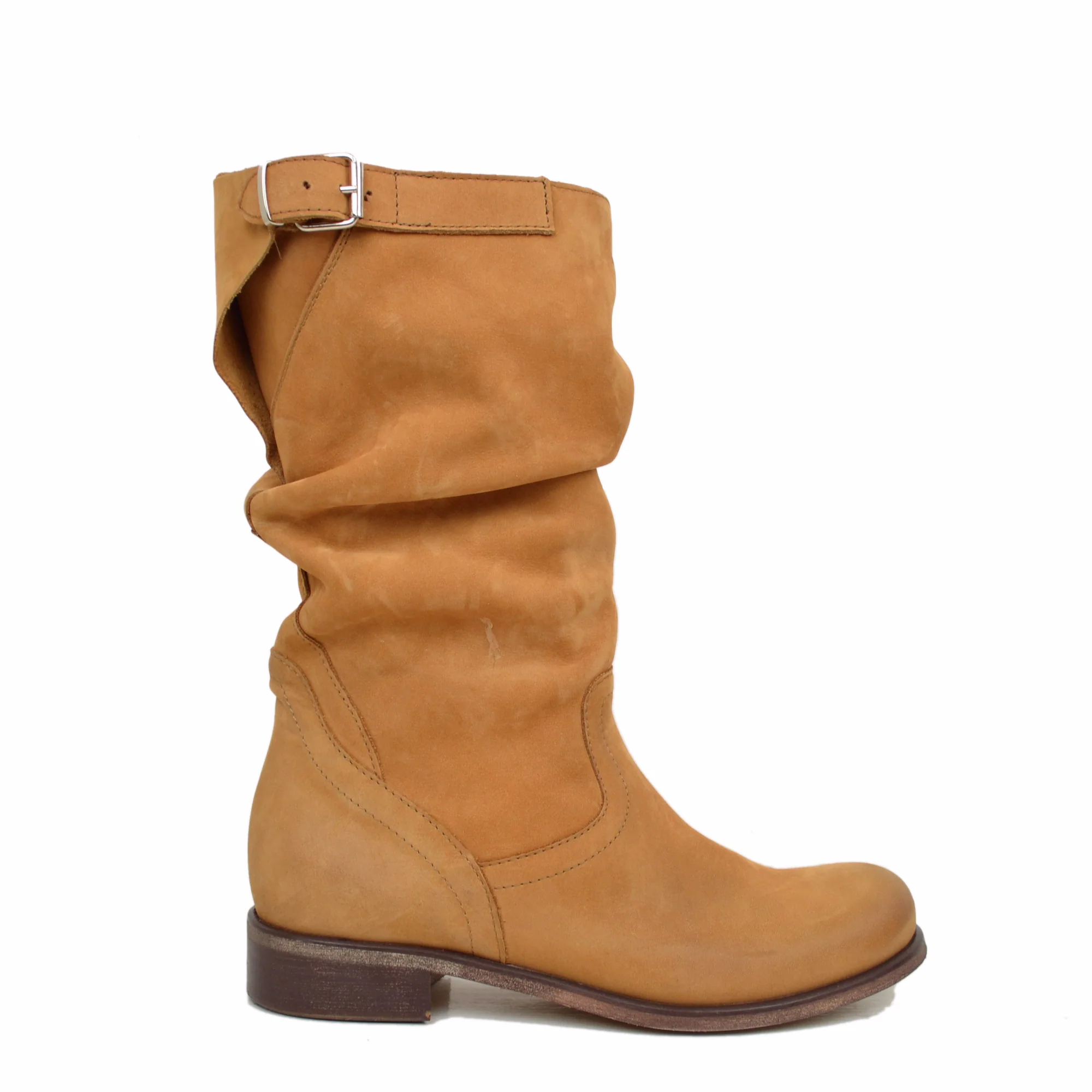 Stivali Biker Boots a Metà Polpaccio in Pelle Vintage Cuoio - immagine 5