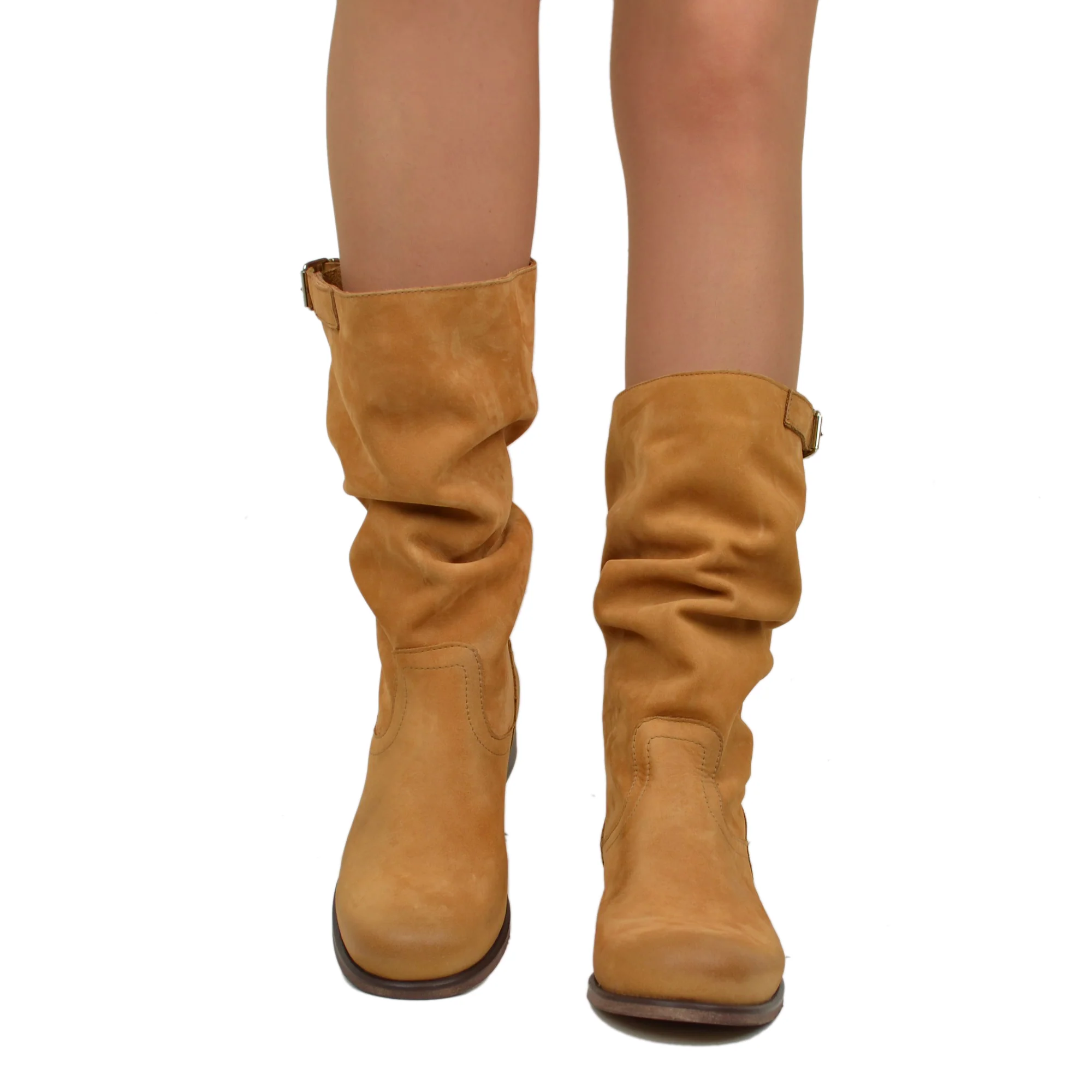 Stivali Biker Boots a Metà Polpaccio in Pelle Vintage Cuoio - immagine 6