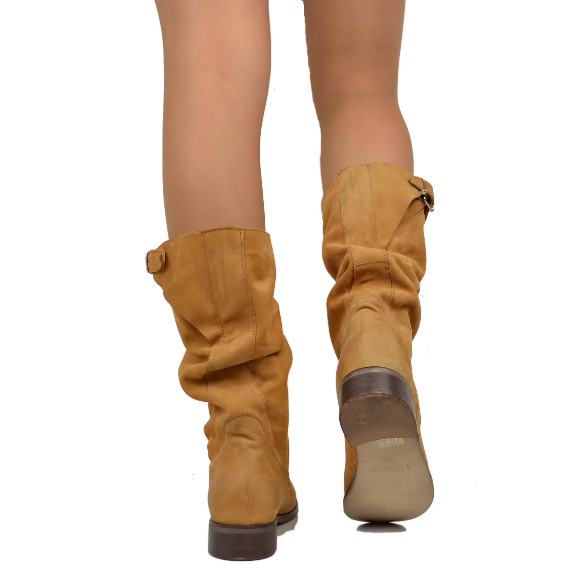 Stivali Biker Boots a Metà Polpaccio in Pelle Vintage Cuoio - immagine 4