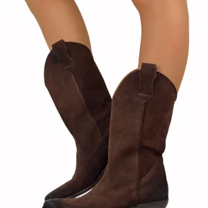 Texani Pelle Scamosciata Ingrassata Cioccolato Stivali da Cowboy