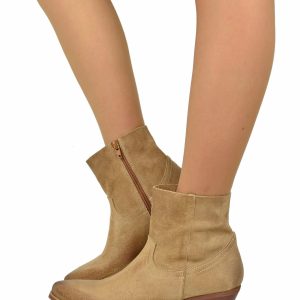 Texanini Beige Taglio Dritto Sfoderati Leggeri Pelle Scamosciata Tacco 4 Cm