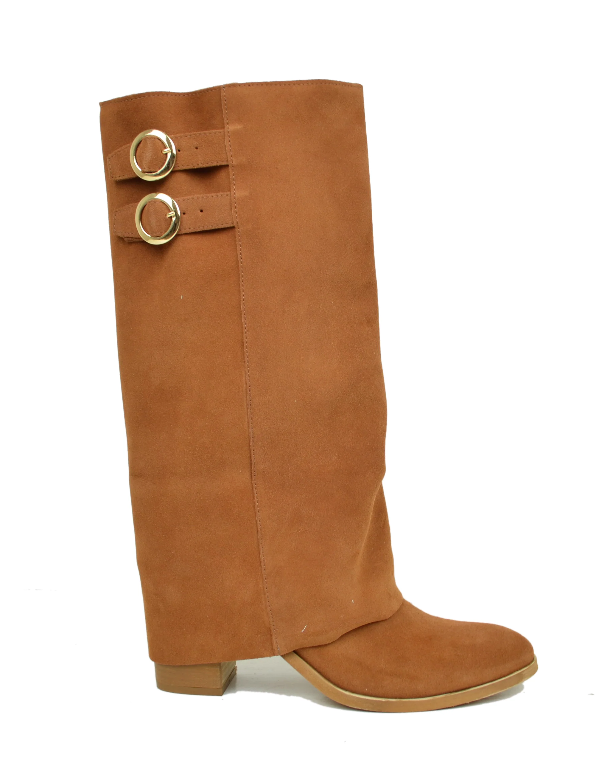 Stivali con Ghetta Punta Tonda TAcco 8 cm Pelle Scamosciata Cuoio - immagine 3