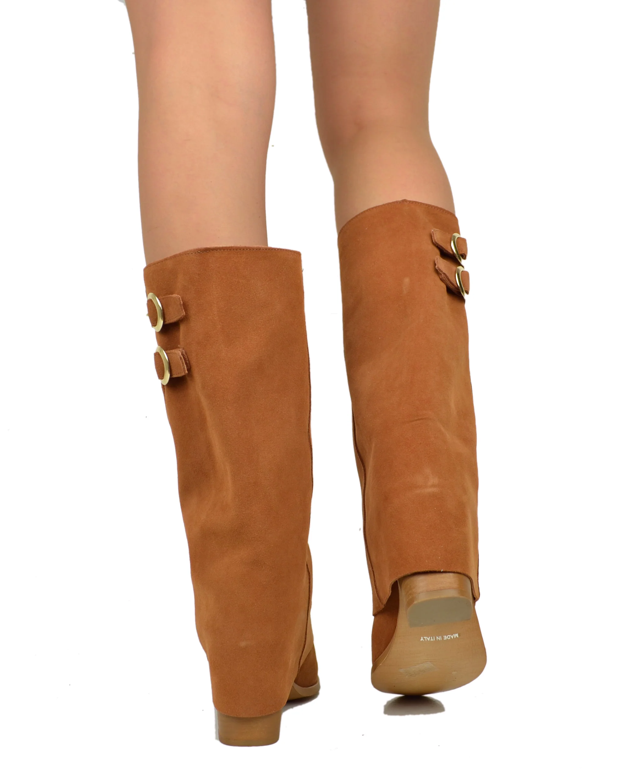 Stivali con Ghetta Punta Tonda TAcco 8 cm Pelle Scamosciata Cuoio - immagine 4