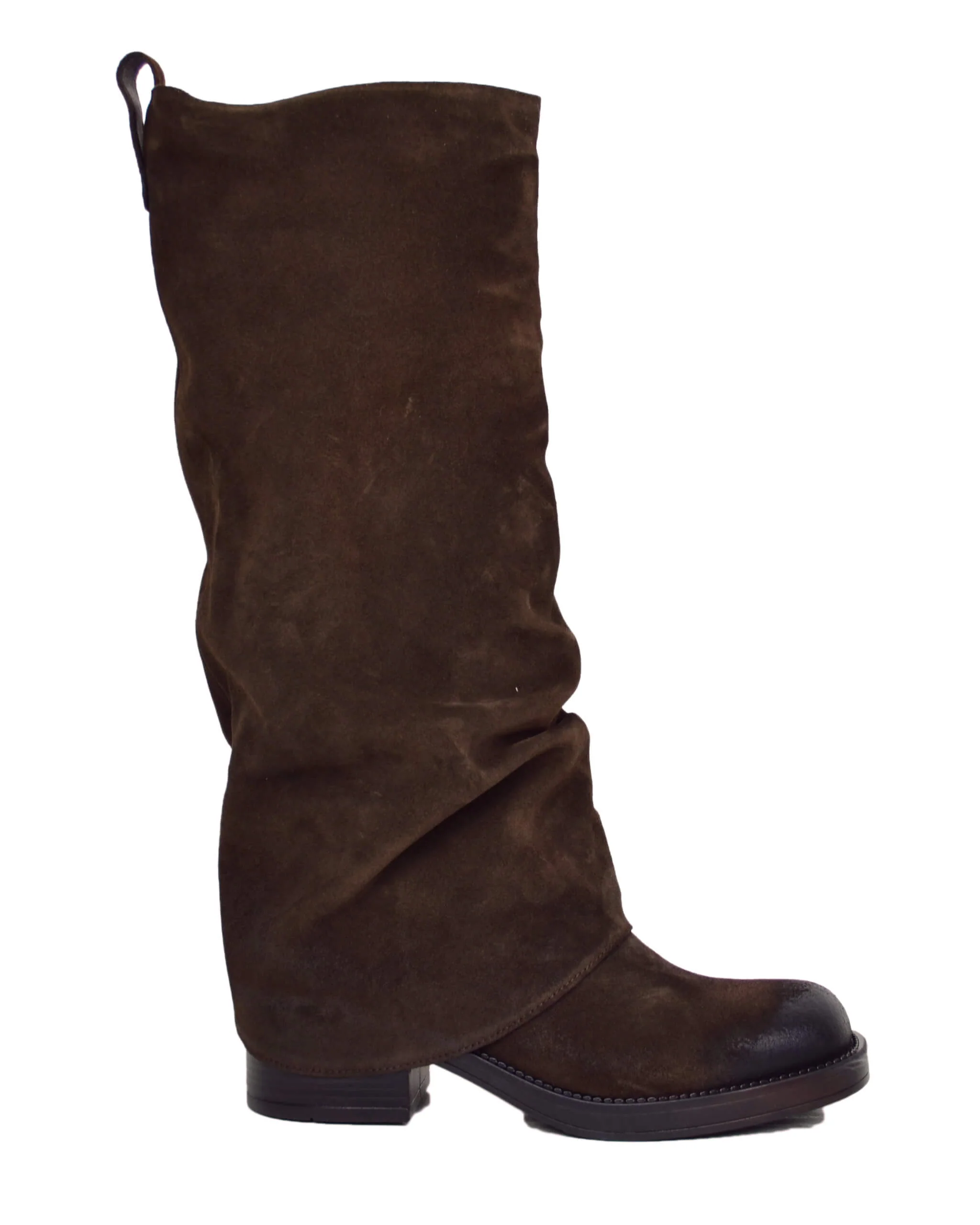 Stivali Biker con Ghetta Punta Quadrata Pelle Scamosciata Marrone - immagine 3