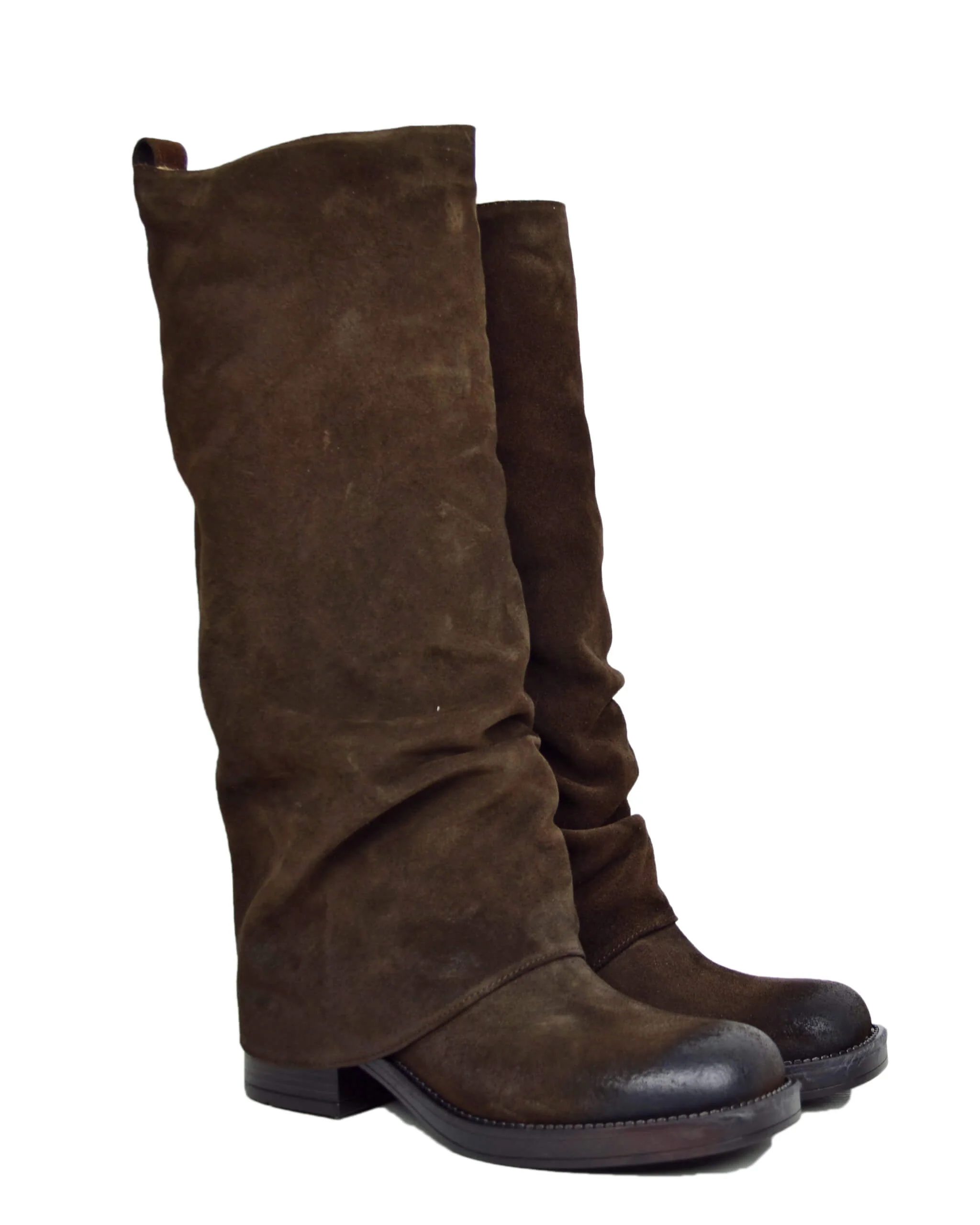 Stivali Biker con Ghetta Punta Quadrata Pelle Scamosciata Marrone - immagine 6