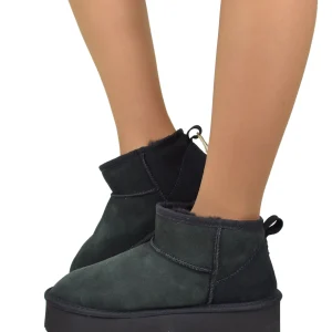 Stivali con Pelo in Vero Montone Rovesciato Sheepskin Boots Neri