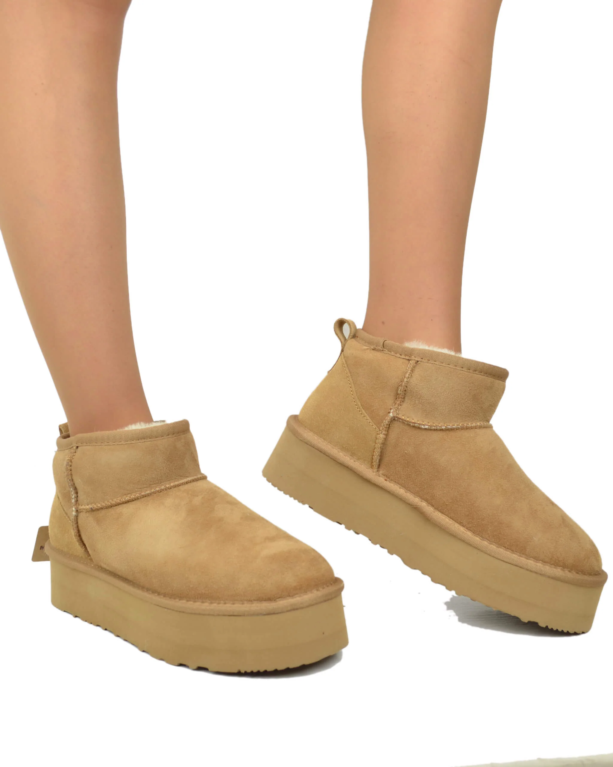 Stivali con Pelo in Vero Montone Platform Boots Camel - immagine 7