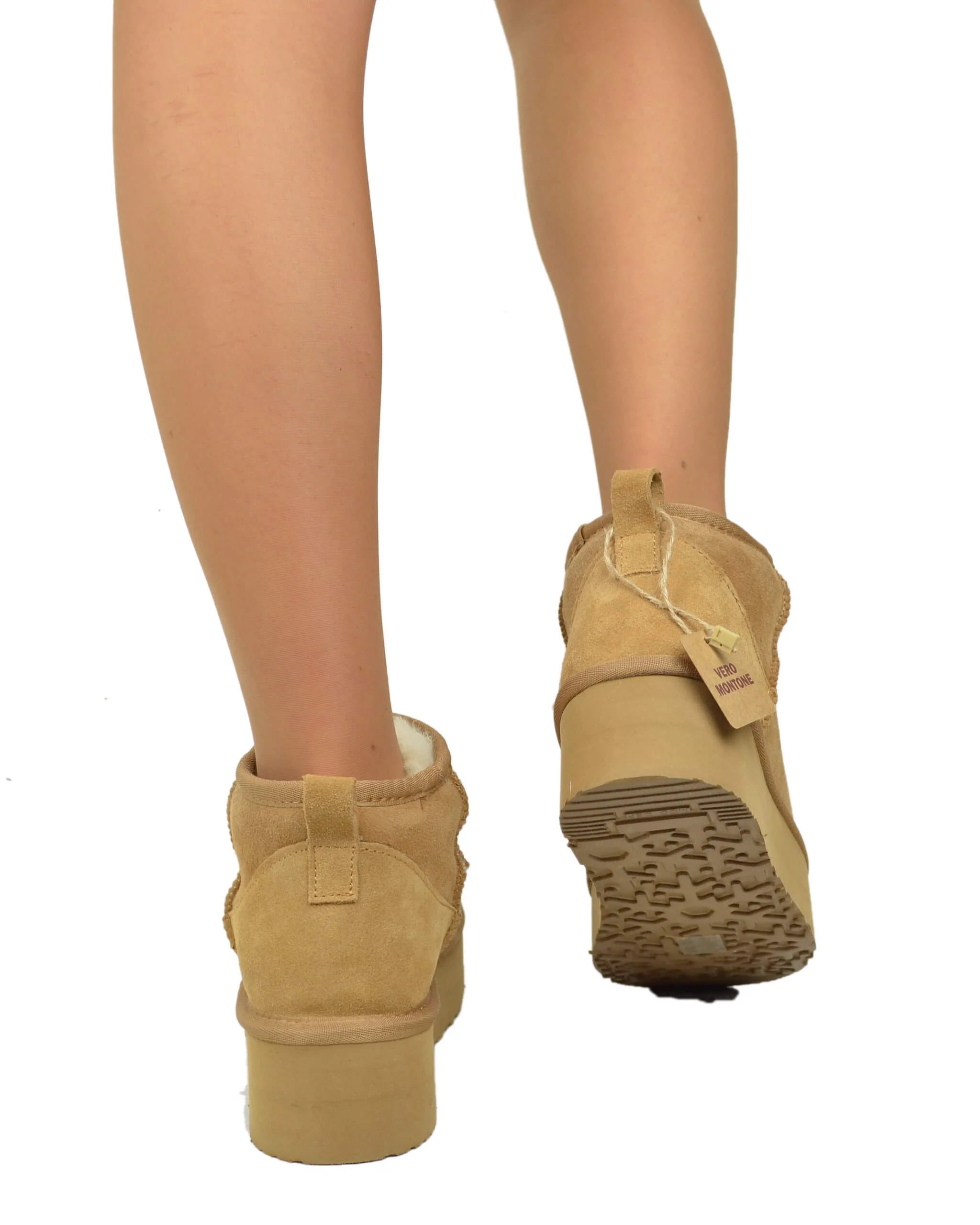 Stivali con Pelo in Vero Montone Platform Boots Camel - immagine 4