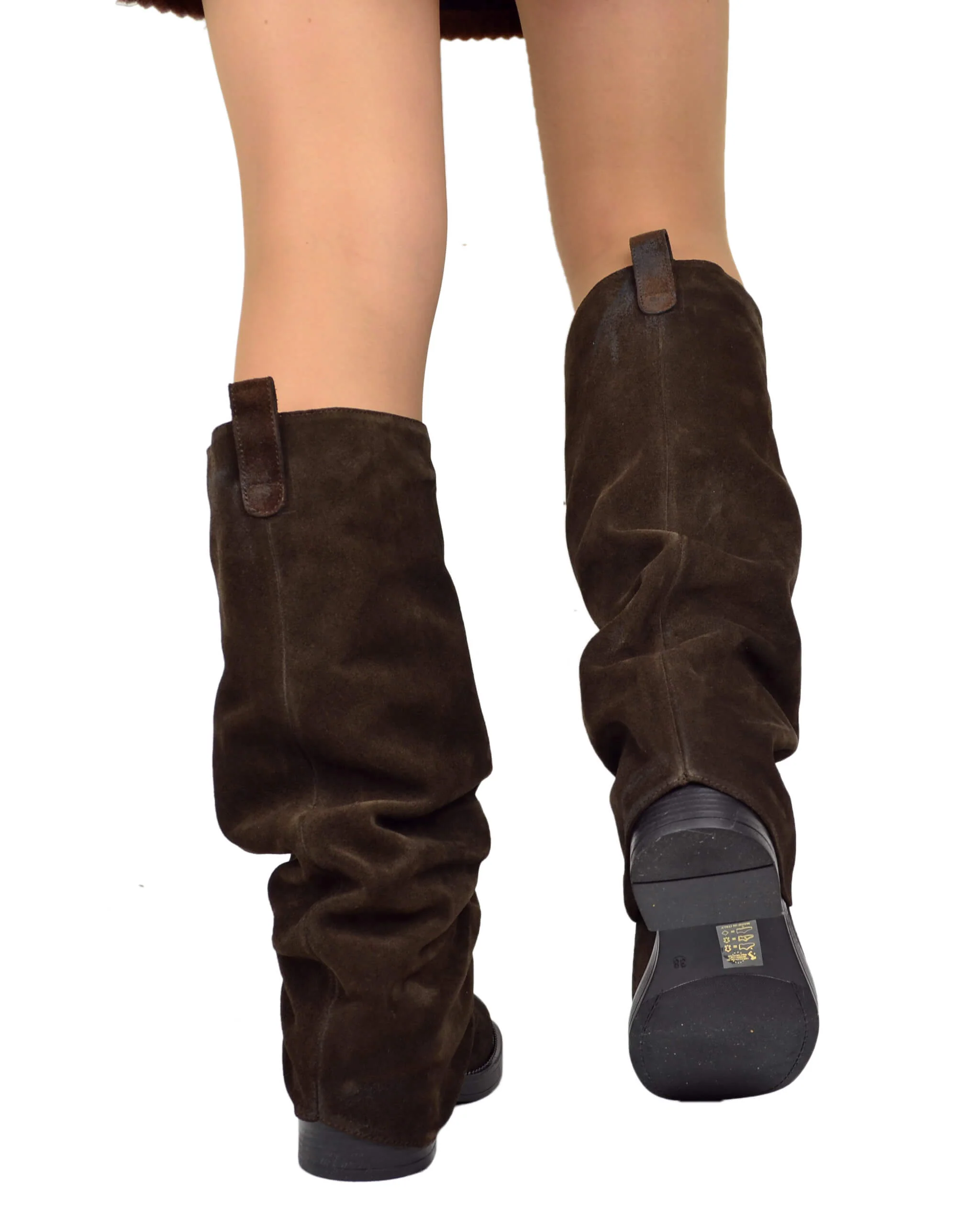 Stivali Biker con Ghetta Punta Quadrata Pelle Scamosciata Marrone - immagine 7