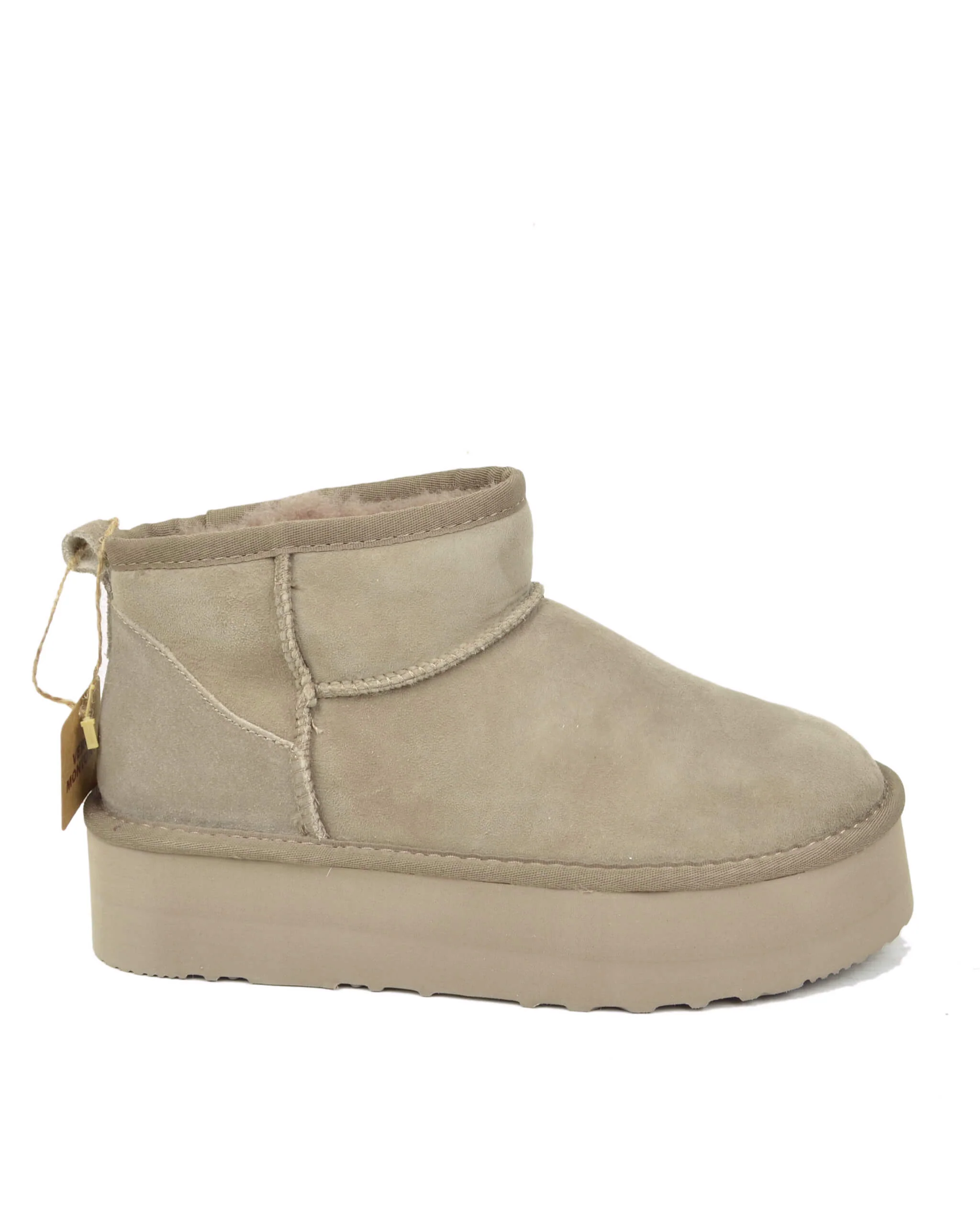 Stivali con Pelo in Vero Montone Platform Boots Taupe - immagine 7