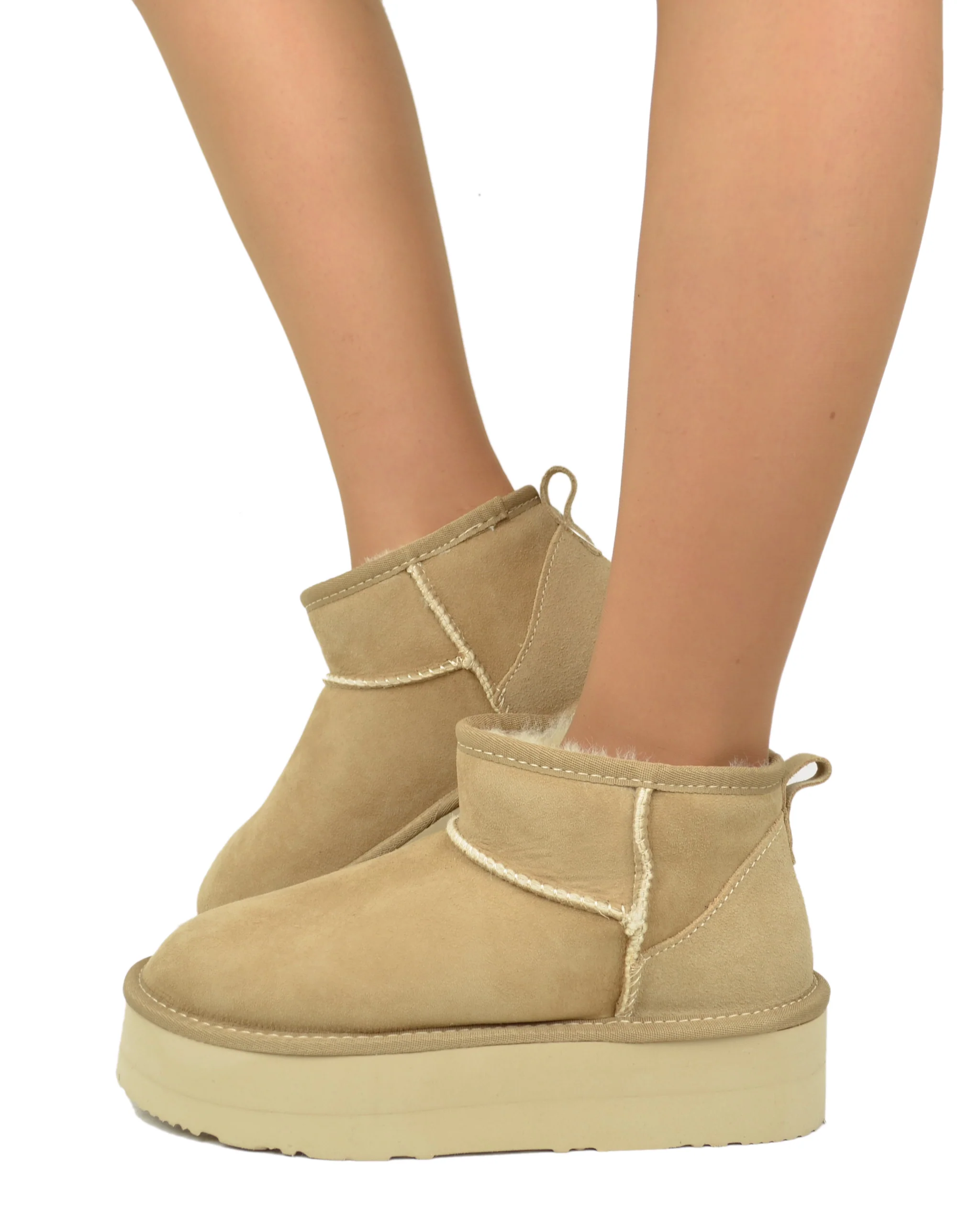 Stivali con Pelo in Vero Montone Platform Boots Beige - immagine 2