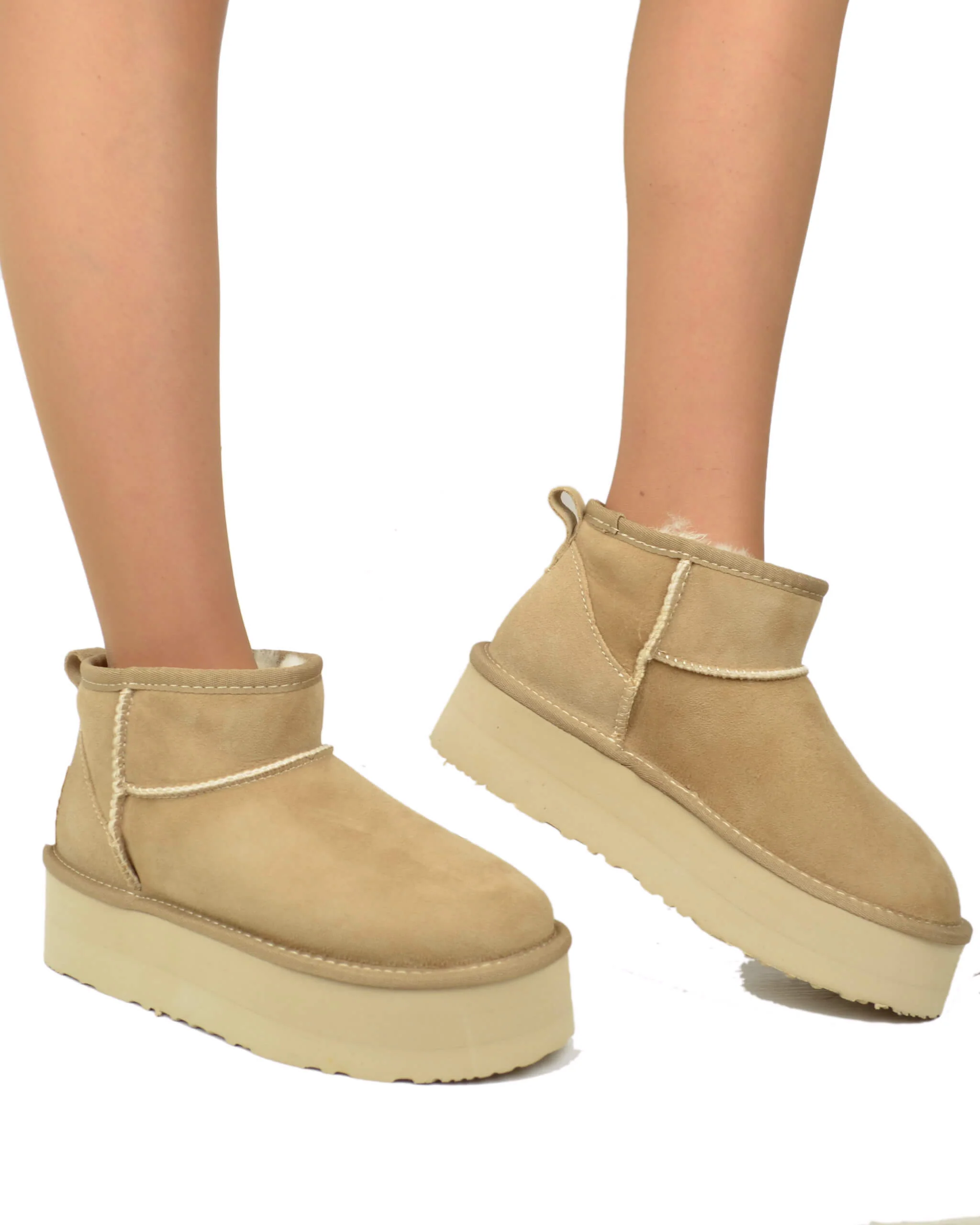 Stivali con Pelo in Vero Montone Platform Boots Beige - immagine 5