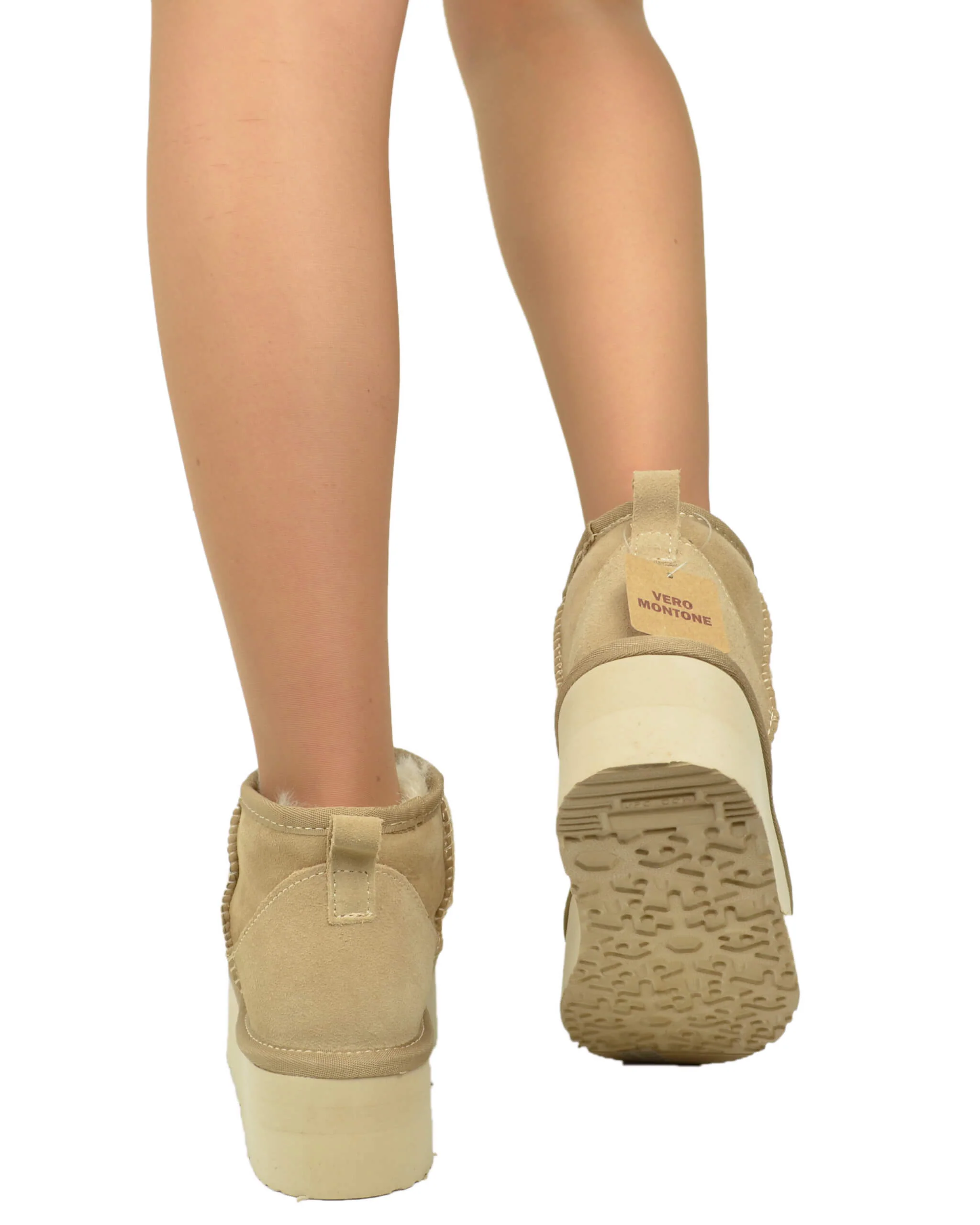 Stivali con Pelo in Vero Montone Platform Boots Beige - immagine 6