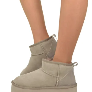 Stivali con Pelo in Vero Montone Platform Boots Taupe