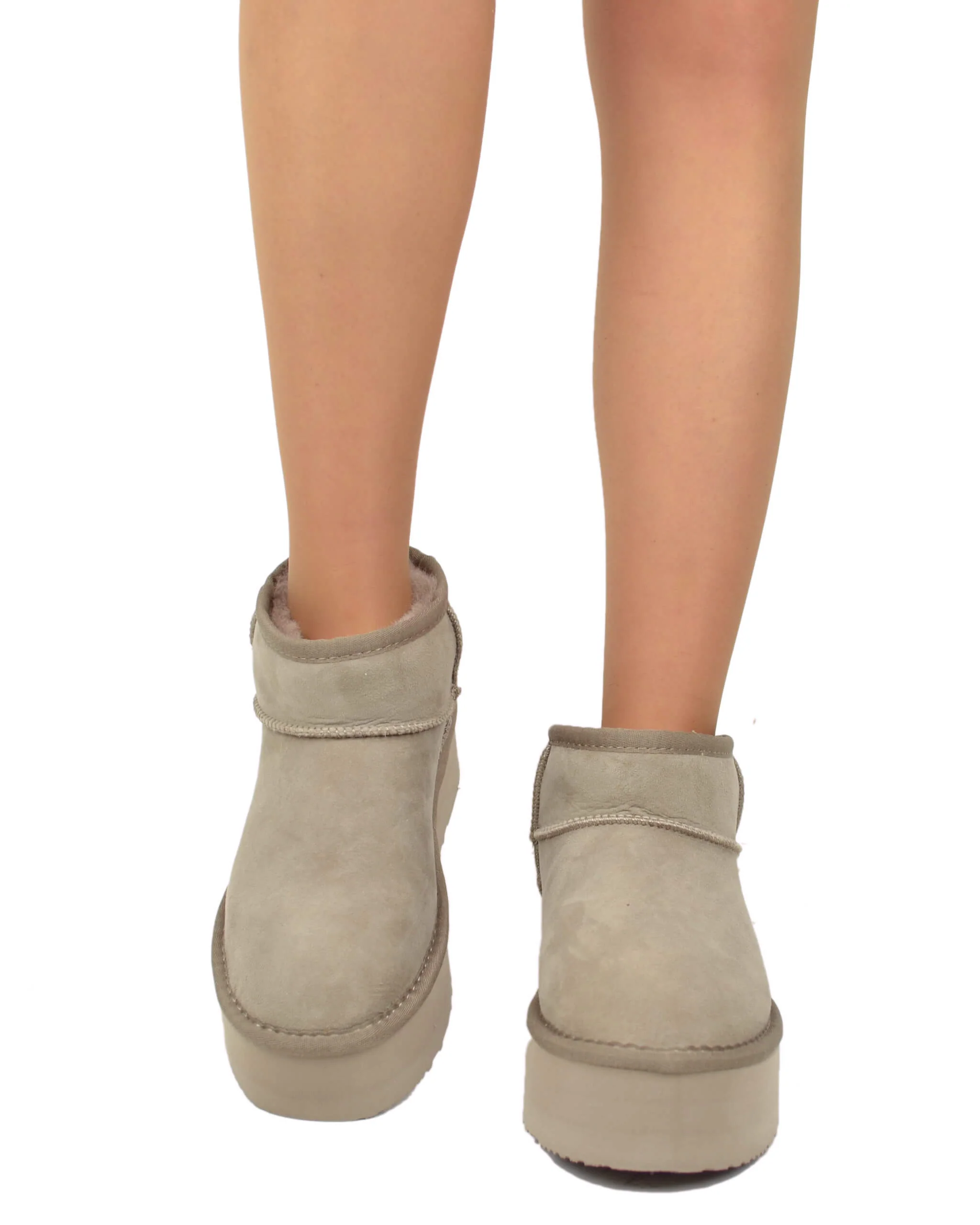 Stivali con Pelo in Vero Montone Platform Boots Taupe - immagine 5
