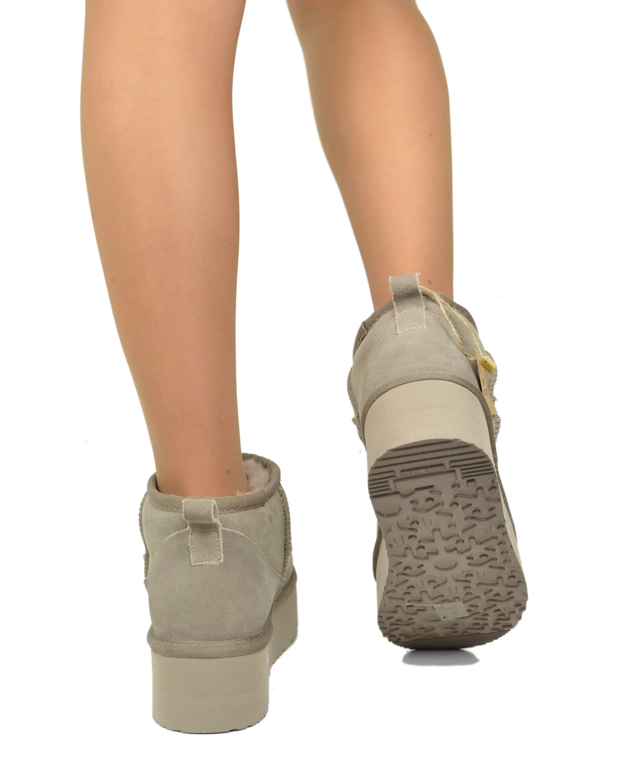 Stivali con Pelo in Vero Montone Platform Boots Taupe - immagine 4