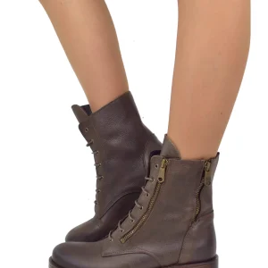 Scarponcini Stringati Anfibietti Paris Style Vera Pelle ingrassata Marroni