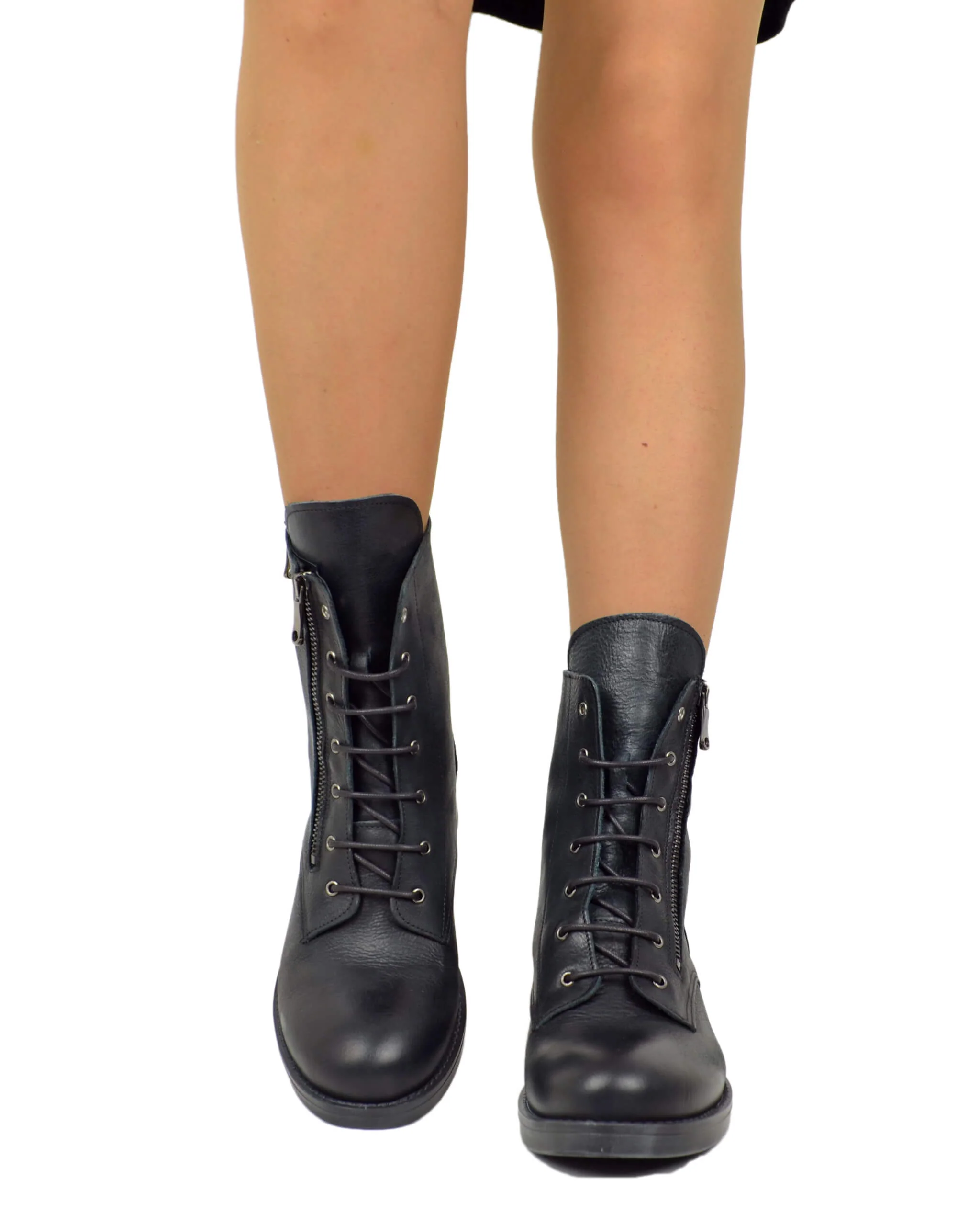 Scarponcini Stringati Anfibietti Paris Style Vera Pelle ingrassata Neri - immagine 5