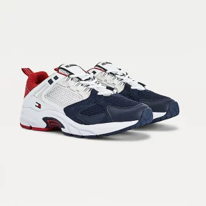 TOMMY HILFIGER EM727 SNEAKERS RÉTRO CON MIX DI TEXTURE RED/WHITE