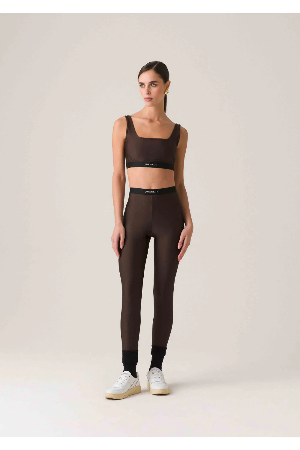 Leggings in lycra lucida con elastico logato bordeaux - HINNOMINATE - immagine 3