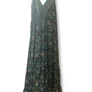 Abito Misto Seta Tg Unica Elasticizzato con dettagli floreali e Laccetti NERO E VERDE