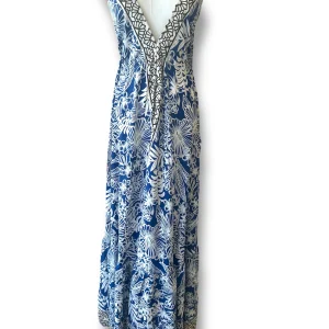 Abito Misto Seta Tg Unica Elasticizzato con dettagli floreali e Laccetti BLU E BIANCO