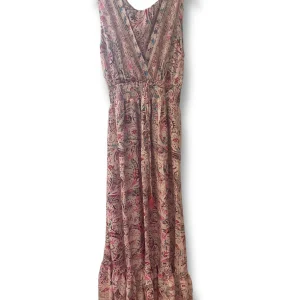 Abito Misto Seta Tg Unica Elasticizzato con dettagli floreali e Laccetti TONI ROSSO BEIGE BORDEAUX