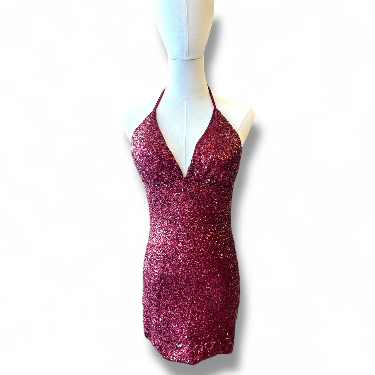 Abito bordeaux con scollo a sirena, taglia unica e elasticizzato - immagine 3