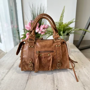 Borsa Midi Cuoio Vera Pelle Ingrassata a Spalla con Tracolla Bauletto - MARTA