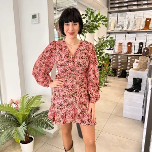 Abito Roselline a Portafoglio Roby Maniche Lunghe e Volant Scollo V