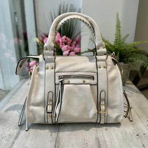 Borsa Grande color Offwhite Similpelle a Spalla con Tracolla e Zip