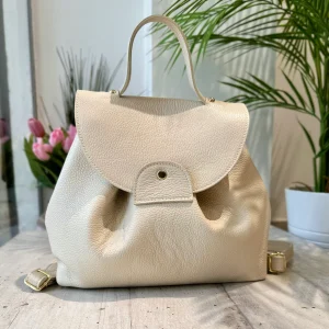 Zaino in Vera Pelle Beige a Spalla Portabile anche a Mano