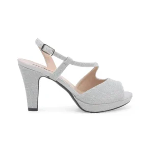 Melluso J594W sandalo donna elegante cerimonia in tessuto argento