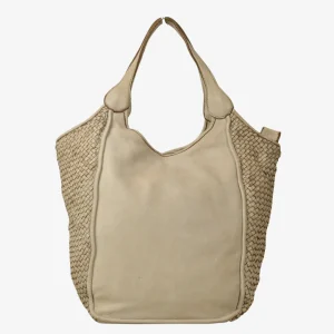 Borsa Intrecciata in Morbida Pelle Nappa Taupe Intrecciata con Tracolla